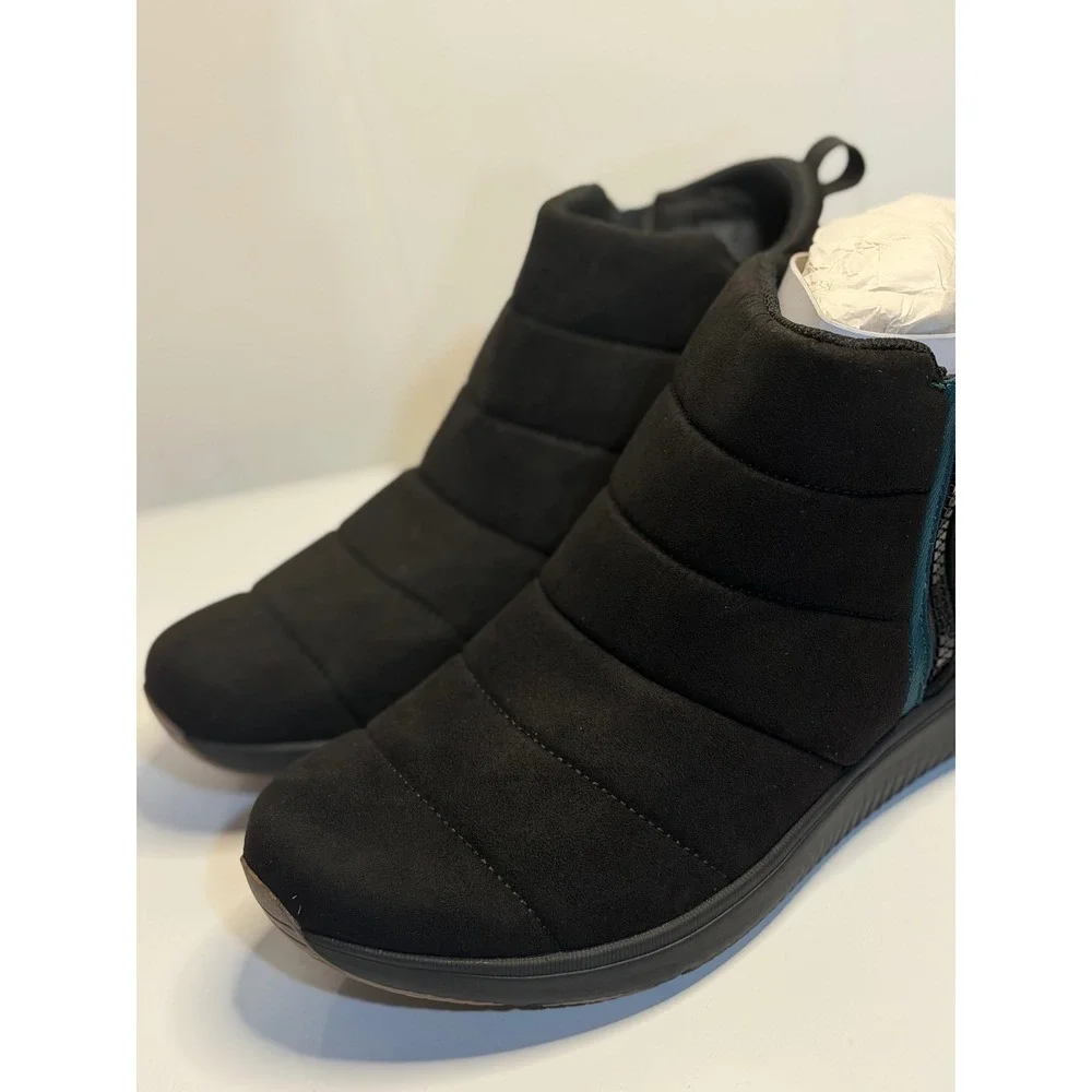 Ryka Paragon‎ Water-Repellent Side-Zip Boots Black Quilted Wide Ankle Women 9W